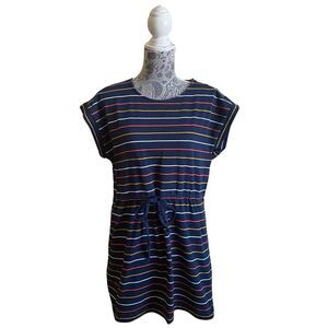 Galeries Lafayette Stripe Drawstring Waist Dress Navy Size Large